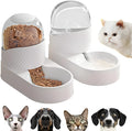 White automatic cat feeder and water dispenser set with wave-shaped design on a table.