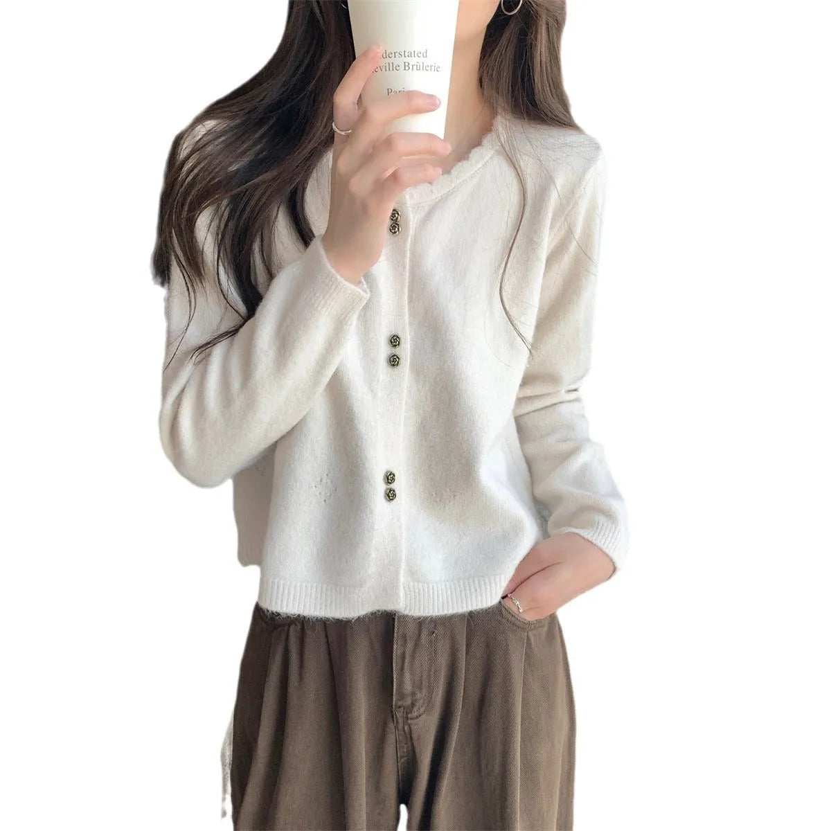 Women's long-sleeved acrylic cardigan coat in free size available in five colours