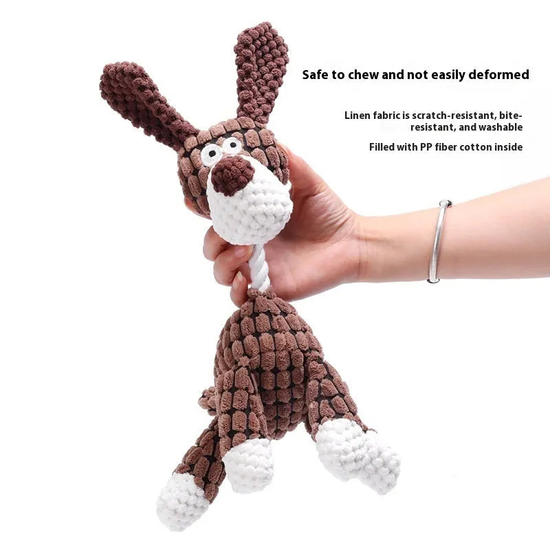 Pet plush chew toy for puppies with bite-resistant fabric in multiple design options