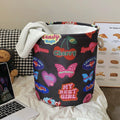 Foldable cotton cloth laundry basket with bear print design for bedroom storage