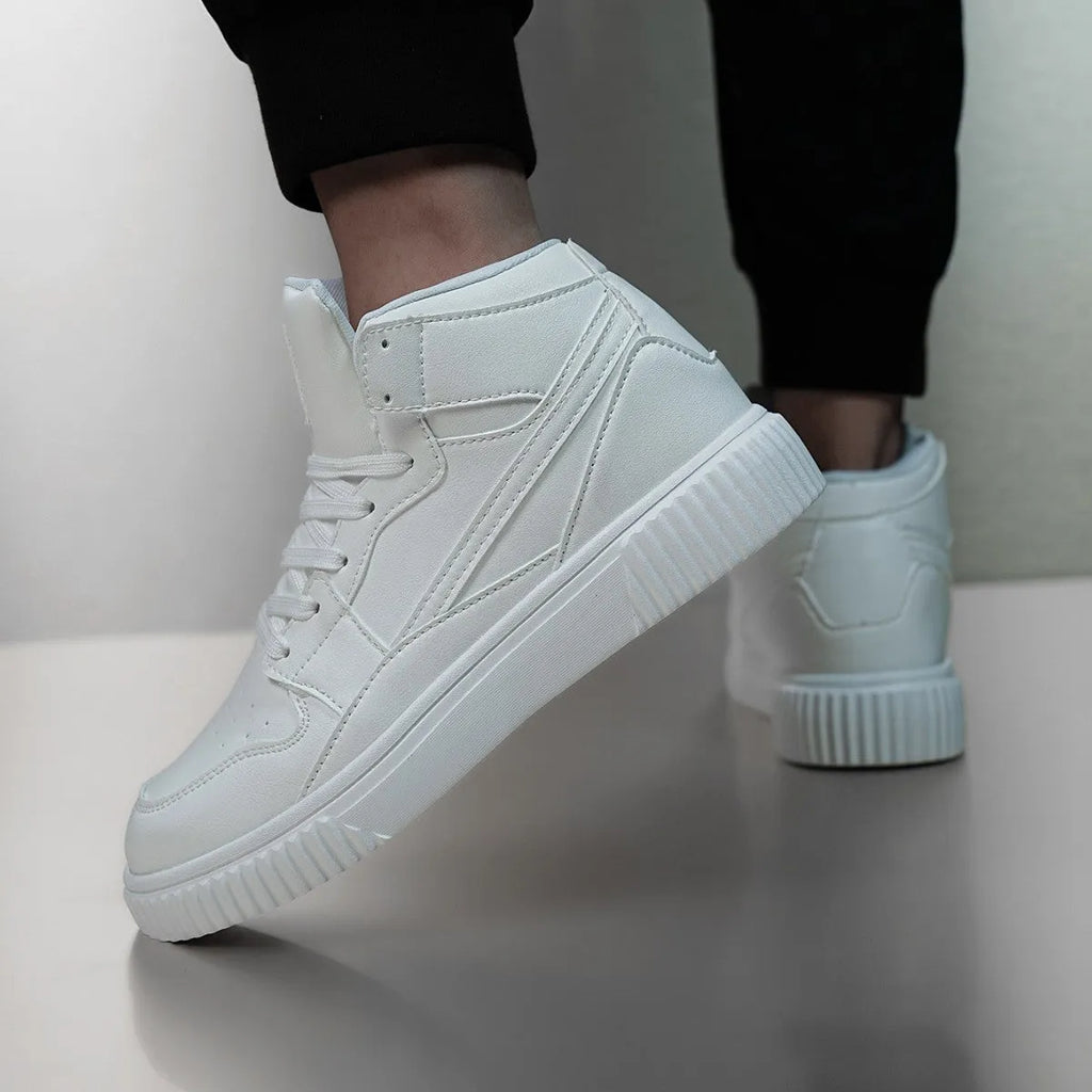 Men's white microfiber casual shoes with round toe design for autumn and winter leisure wear