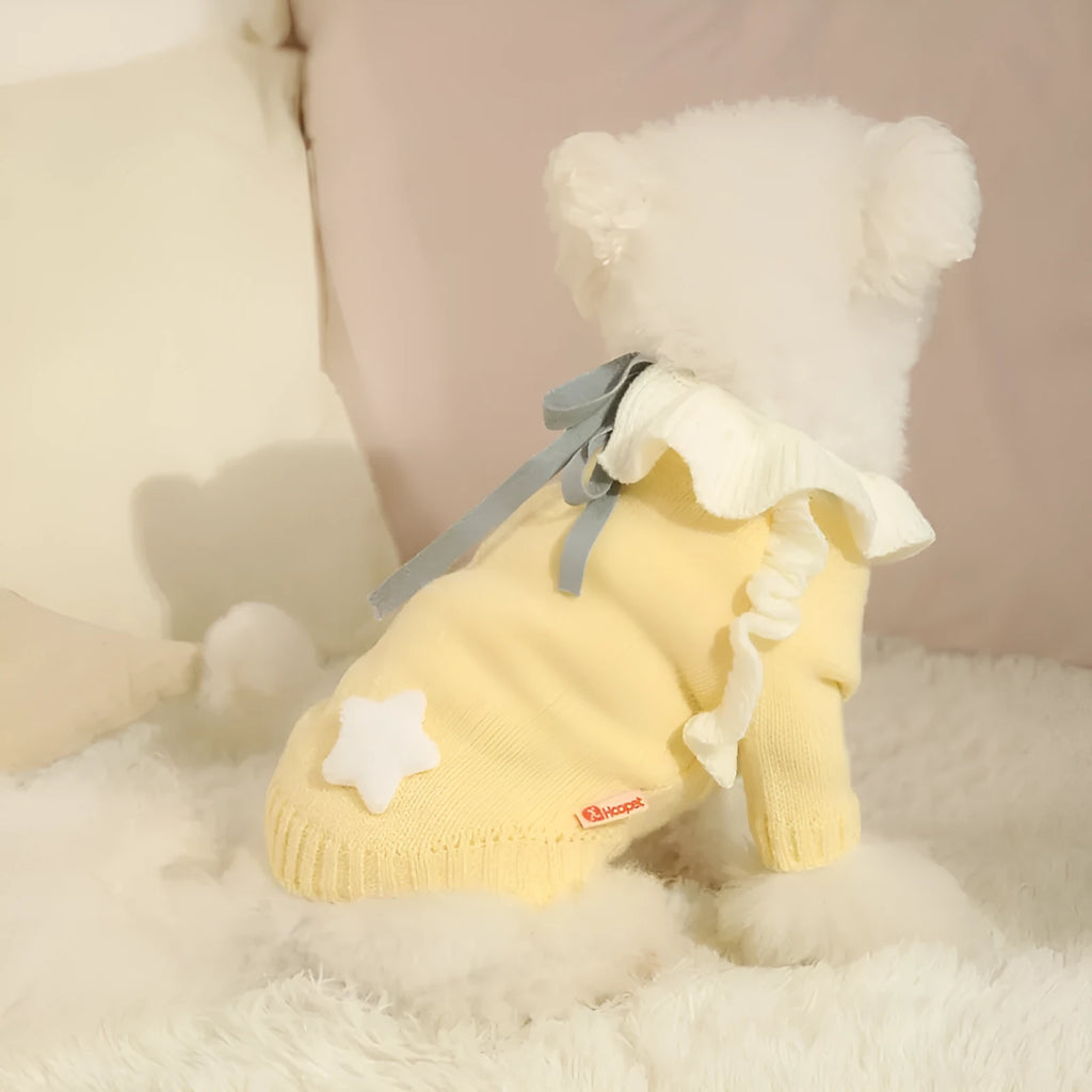 Yellow XINGX design puppy sweater and fairy dress style dog jumper for autumn wear