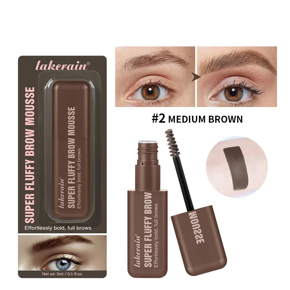 Eyebrow mousse cream tube with applicator for three-dimensional brow shaping in six colour shades