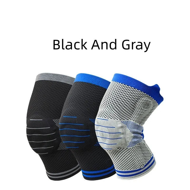Cotton knee pads with silicone massage spring bar in black and blue colour combination