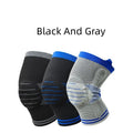 Cotton knee pads with silicone massage spring bar in black and blue colour combination