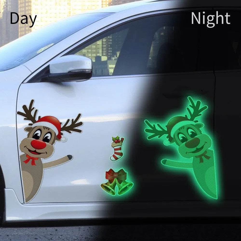 Christmas elk bell magnetic bumper stickers with reflective luminous properties on car door