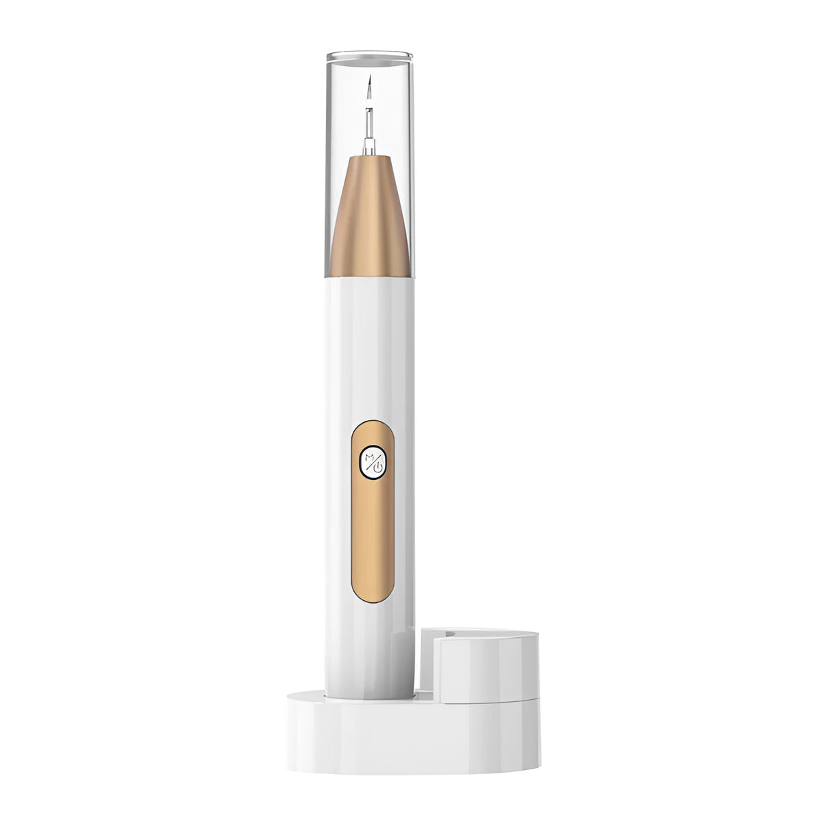 Gold-coloured handheld ultrasonic tooth cleaning device for tartar and stain removal