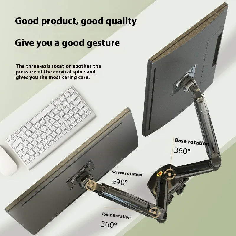 Dual screen computer monitor mounting bracket in gun black with height adjustment mechanism