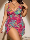 Plus size women's bikini set with a sleeveless top and a split skirt in a choice of colours.