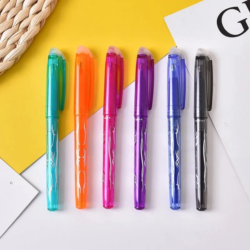 Plastic barrel heat erasable gel pens with stainless steel nibs in 0.5mm and 0.7mm sizes available in 8 or 12 colour suits.
