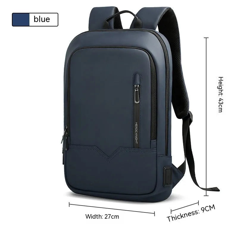 Men's business backpack in Oxford cloth with USB interface, solid colour, gray or blue, under 20L