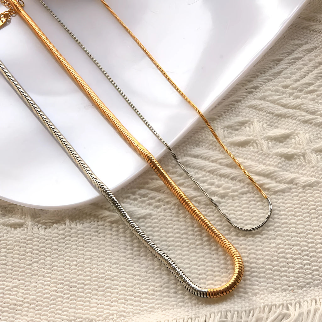 Golden snake bones chain necklace with 3mm stainless steel geometry links