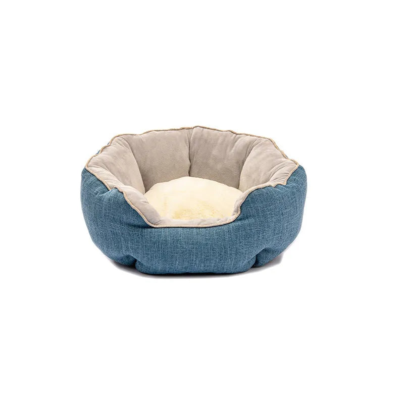 Octagonal pet bed with removable mats in blue colour for cats and small dogs