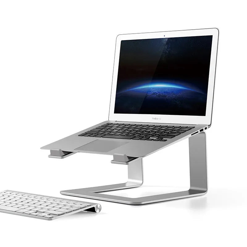 Aluminium laptop stand in black colour showing dimensions 29.9 × 25.8 × 18.5 cm