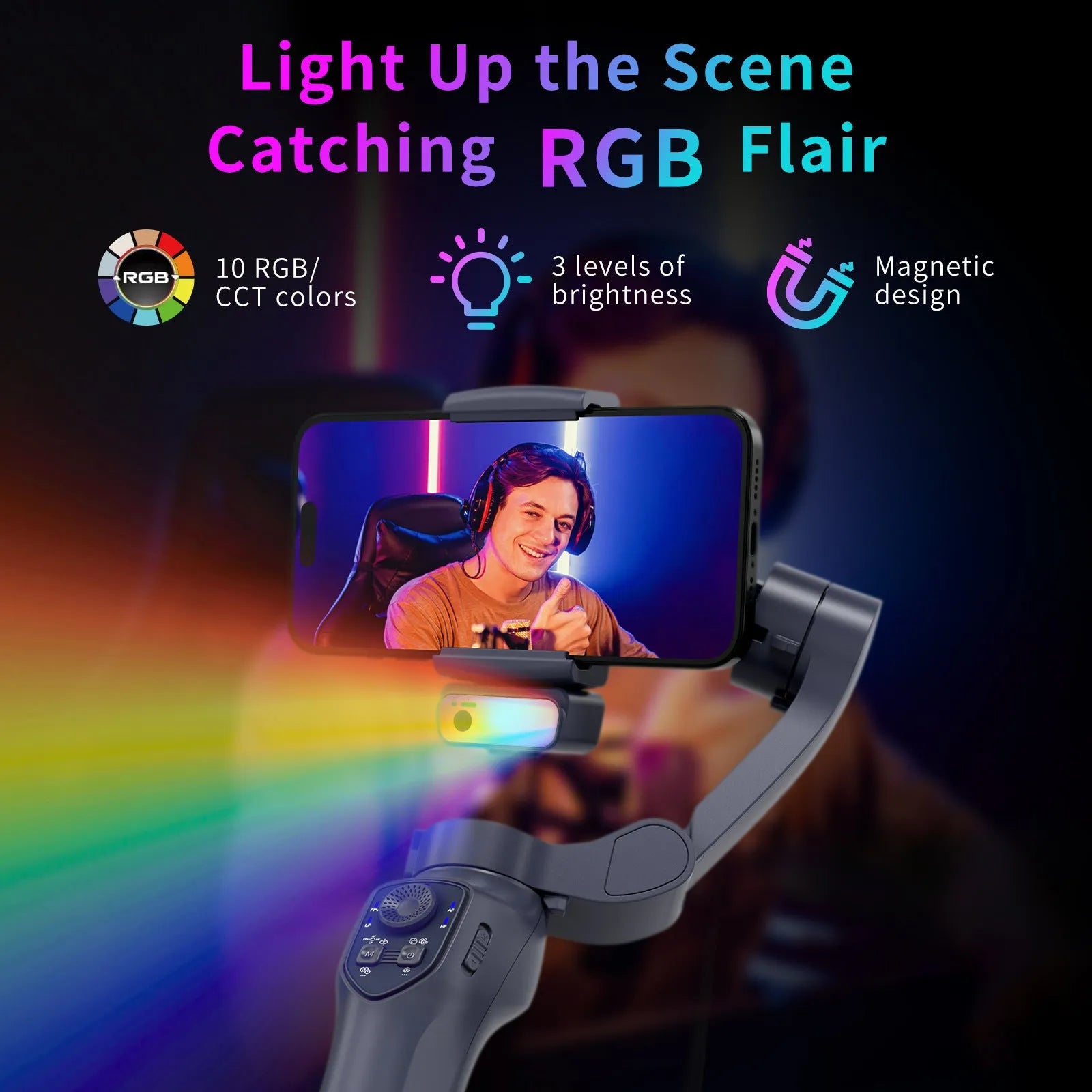RK series folding handheld gimbal stabiliser in gun colour with USB charging port