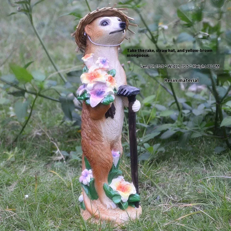 Yellow-brown straw hat mongoose ornaments for bonsai and garden decoration in three design variations