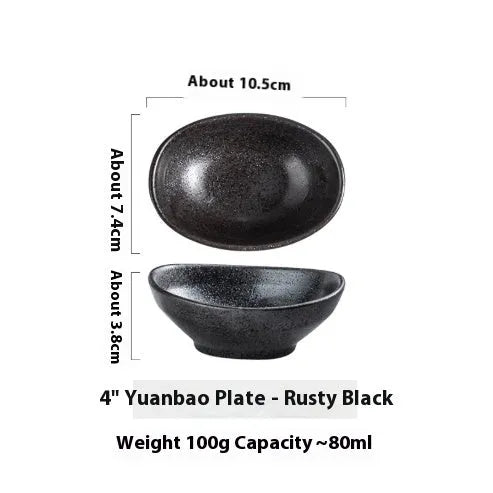 Japanese ceramic oval sauce dipping bowl with decorative glaze pattern