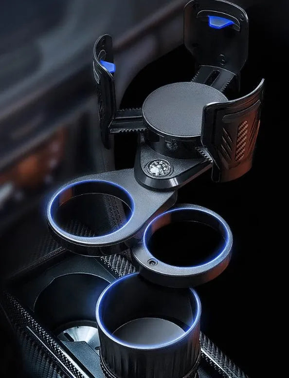 Carbon fibre black ABS plastic car cup holder with a retractable adjustable base.