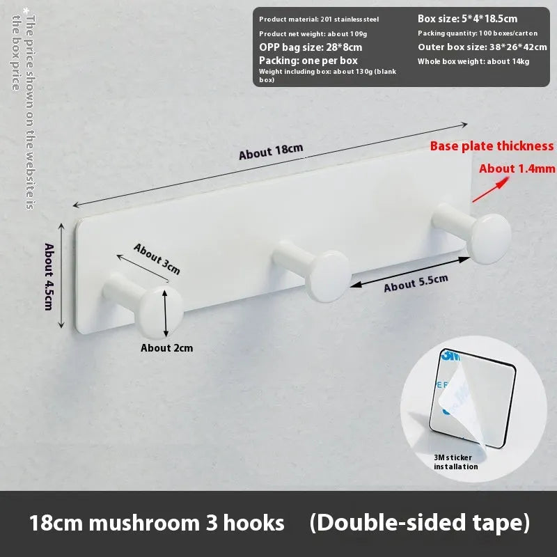 Black and white punch-free iron shower door hooks with double-sided tape available in 2, 3, and 4 hook sizes.