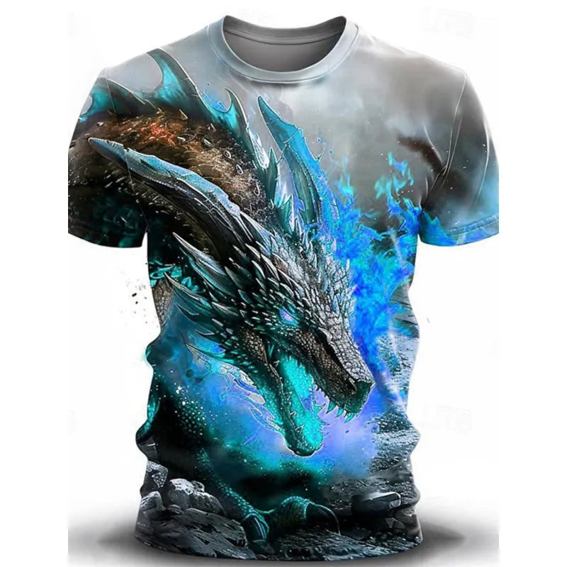 Men's short sleeve t-shirt featuring a 3D wind dragon print on thin milk silk polyester fabric