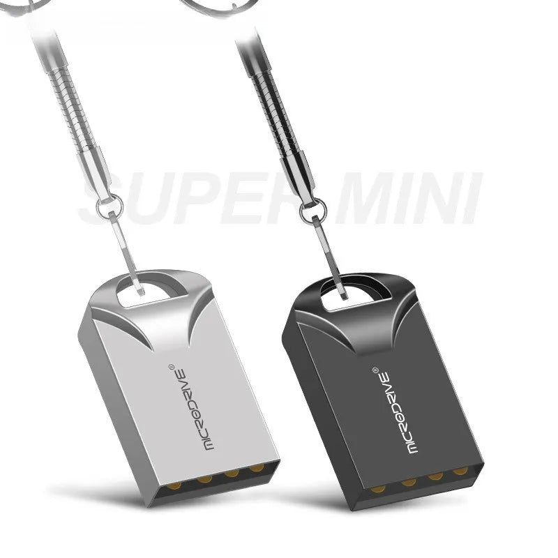 Compact black and silver metal USB flash drive showing its small 23mm size.