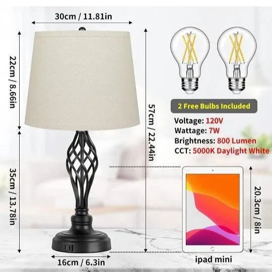 European-style USB table lamp with touch sensor for cold and warm dimmable light on alloy base