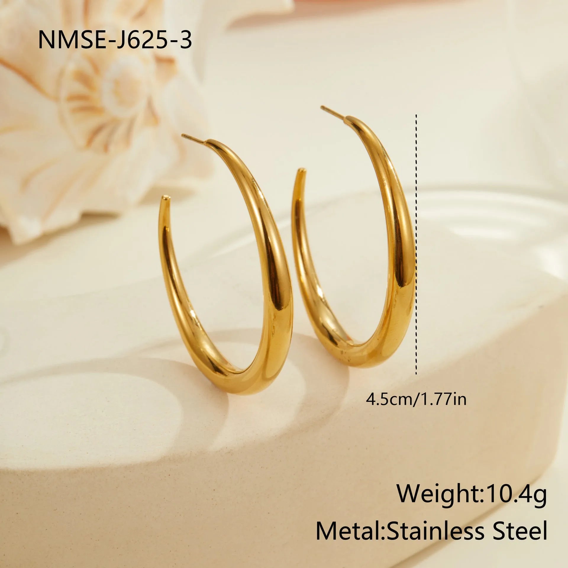 Titanium steel hoop earrings with geometric round design in gold and steel finish options