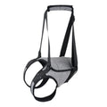 Grey neoprene dog recovery belt for injured rear legs, showing adjustable waist and thigh straps.