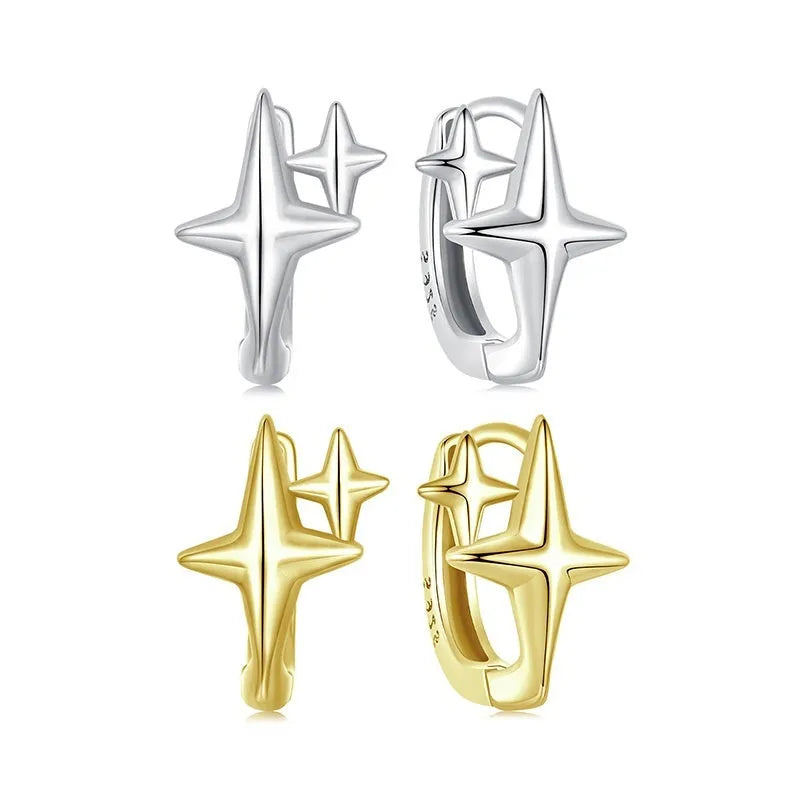 Sterling silver star ear clips with oxidised finish and clip-on mechanism
