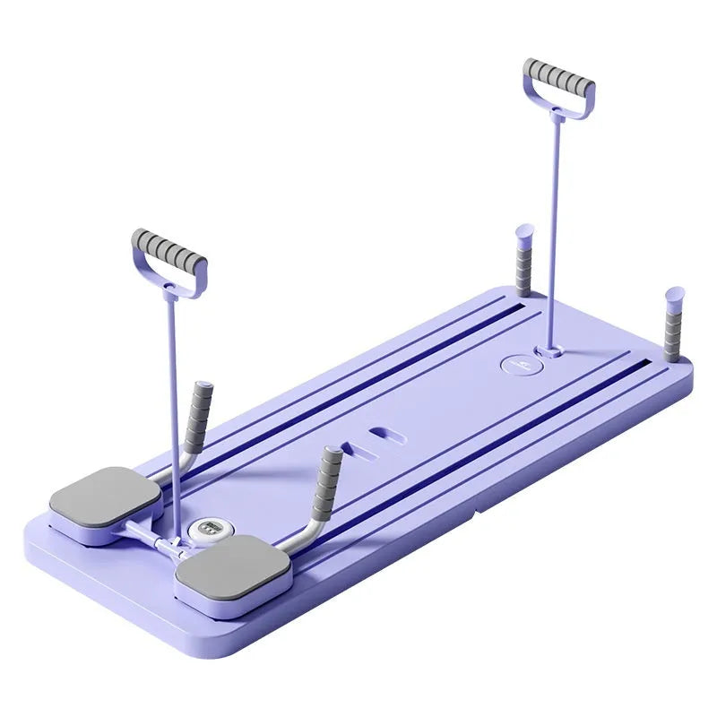 Standard purple PP plastic multi-functional fitness board with abdominal wheel, 106 cm long.