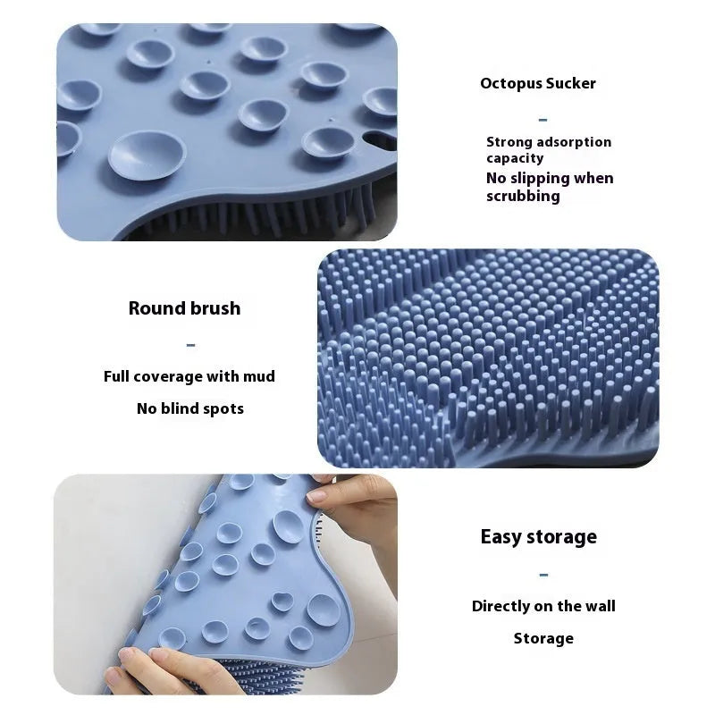 Blue silicone bath massage mat measuring 31cm by 32cm with textured surface