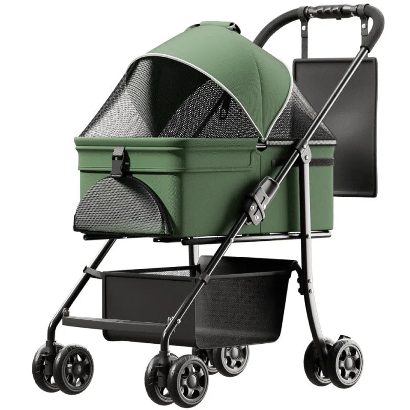 Black Warrior style folding pet cart with detachable design and metal frame