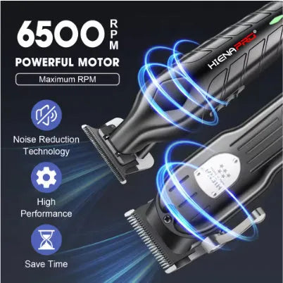 Black USB rechargeable hair clipper and foil shaver set with LED display.