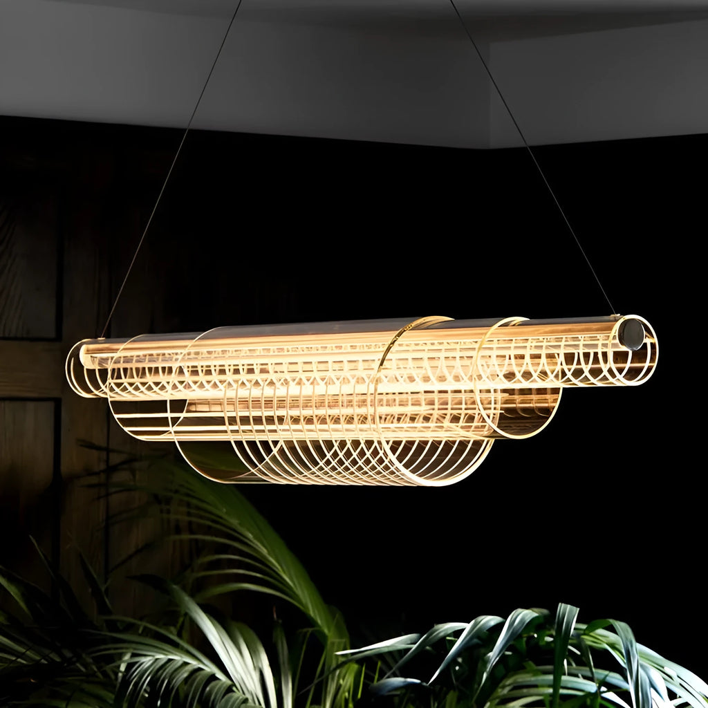 Glass pendant lamp with iron body in minimalist modern design for restaurant bar lighting