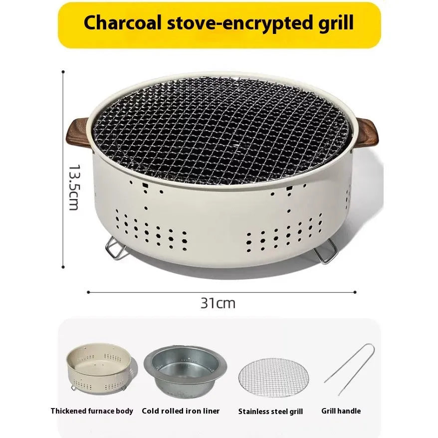 Portable indoor charcoal cooking stove with grill rack disk for 3-5 people