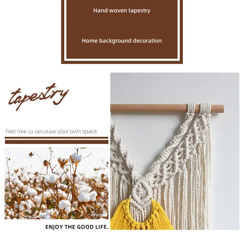 Hand-woven creamy white cotton tapestry with rectangular shape and textured surface