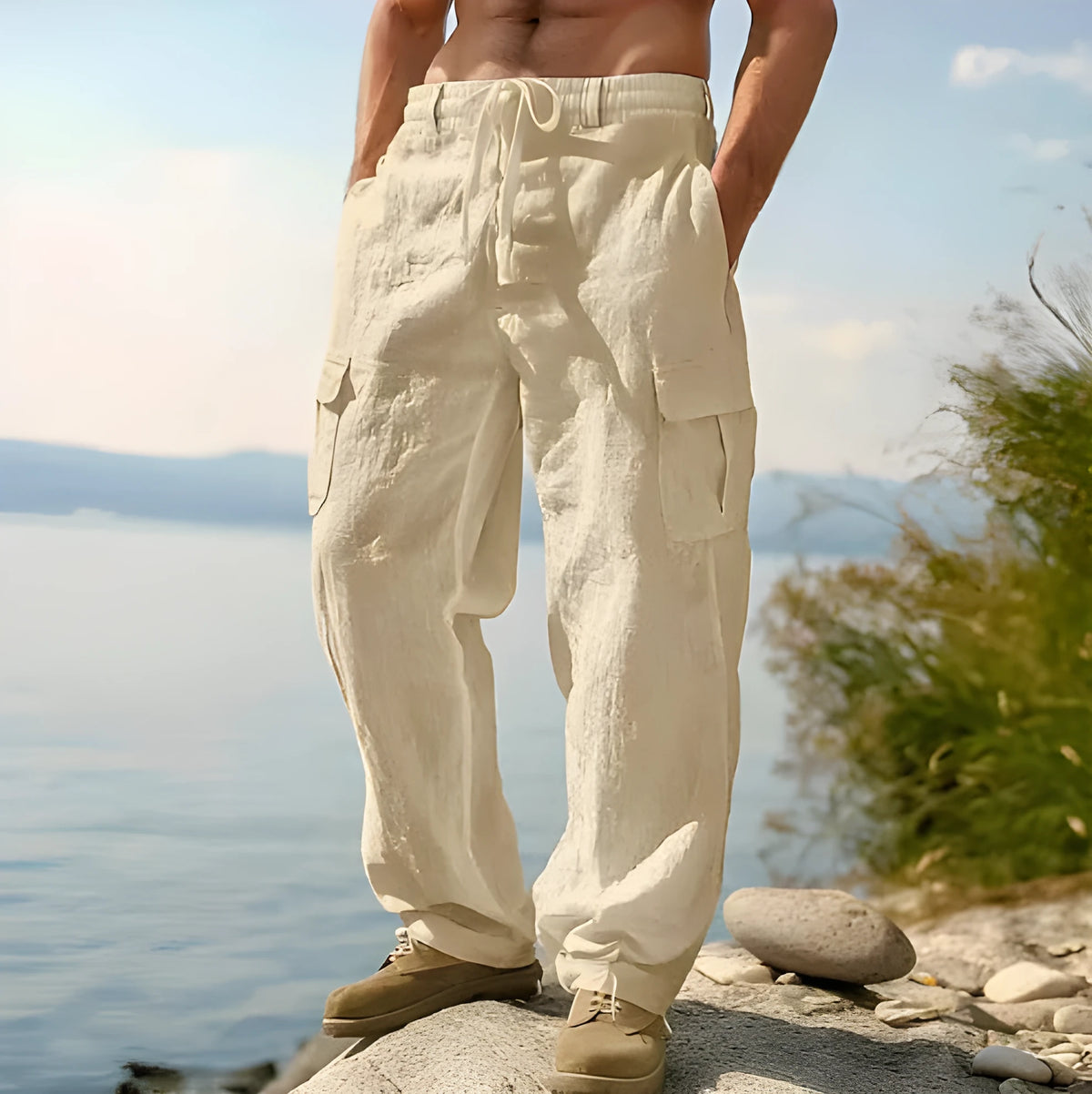 Men's cotton wide-leg casual pants in multiple colours with micro elasticity