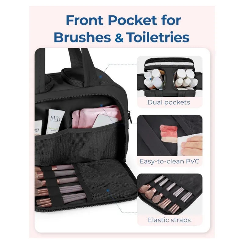 Large open-top travel toiletry bag in polyester, showing spacious interior and modern style.