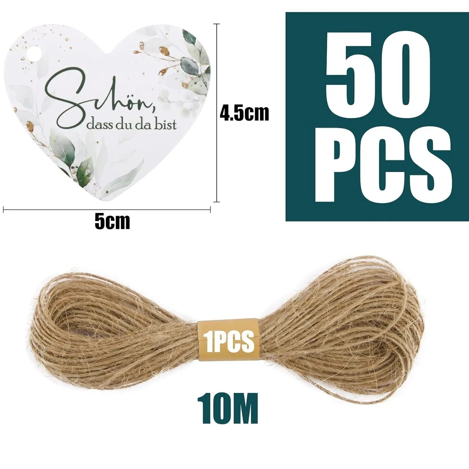 Pack of 50 paper flower heart-shaped gift tags in Style 1 or Style 2 for wedding favors