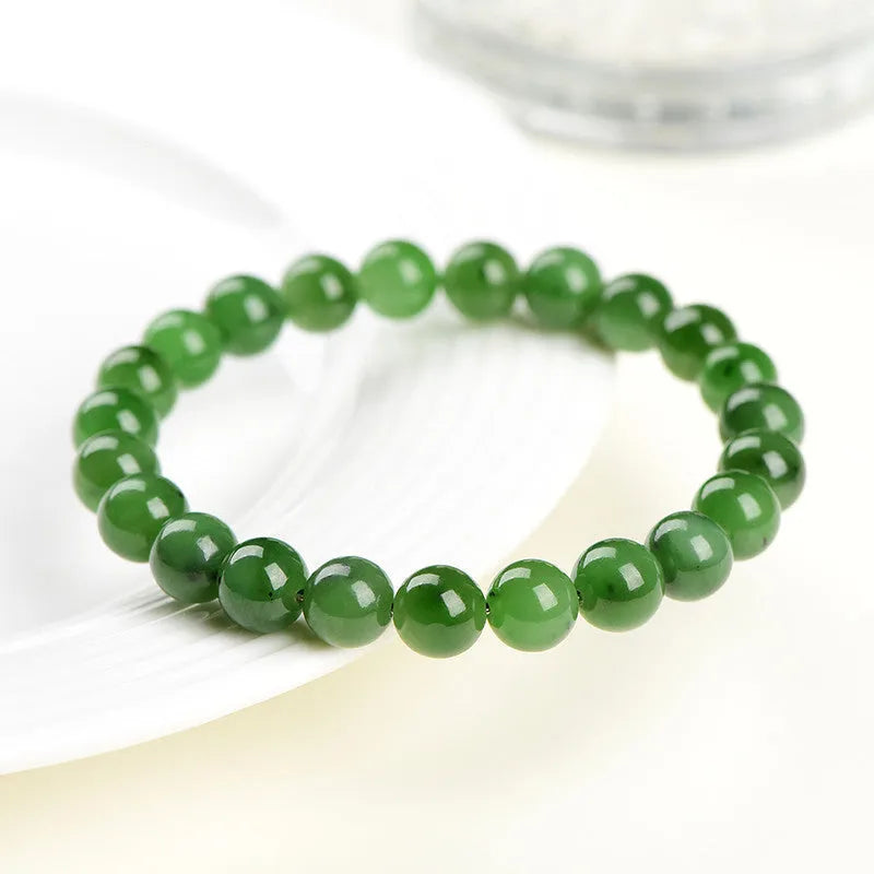 Natural jasper stone bead bracelet on Hetian jade, showing polished beads in five available size options.