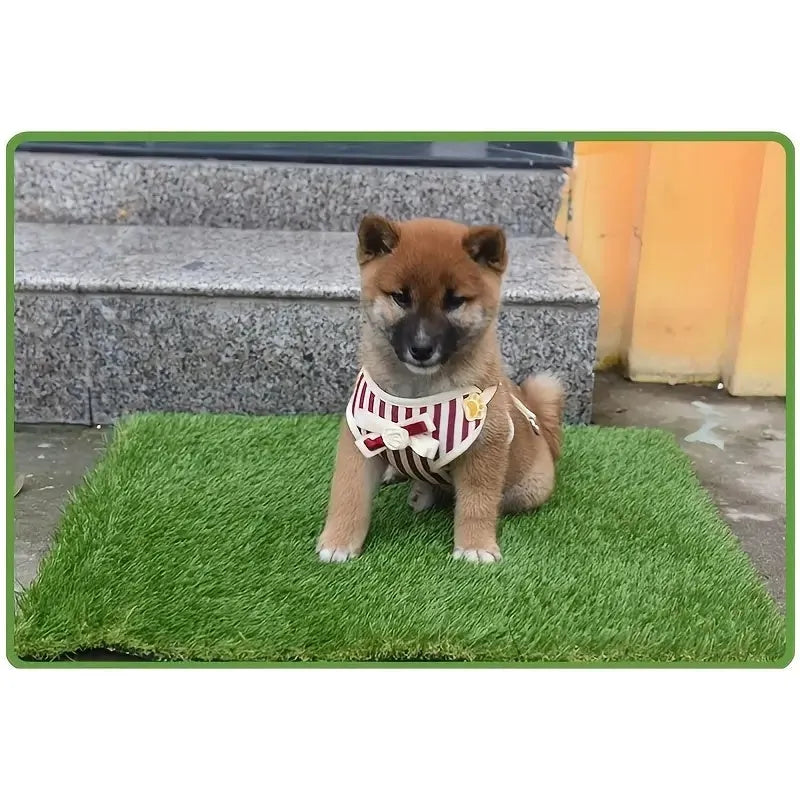 Artificial grass dog toilet training mat showing three size options for indoor pet training