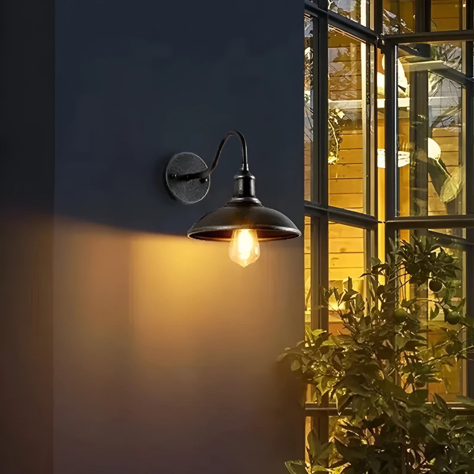 Retro style outdoor wall lamp in silver or copper finish with courtyard mounting bracket