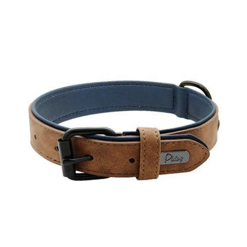 Adjustable anti-loss dog collar showing PU front and microfiber back in available colour options
