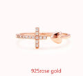 S925 sterling silver love cross open ring for women in white gold or rose gold colour with adjustable band