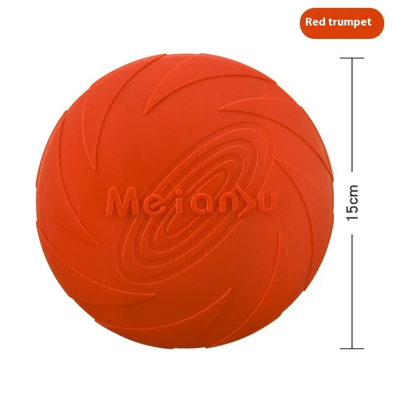 Soft rubber dog frisbee toy for outdoor walking available in red, blue, and green colour variations
