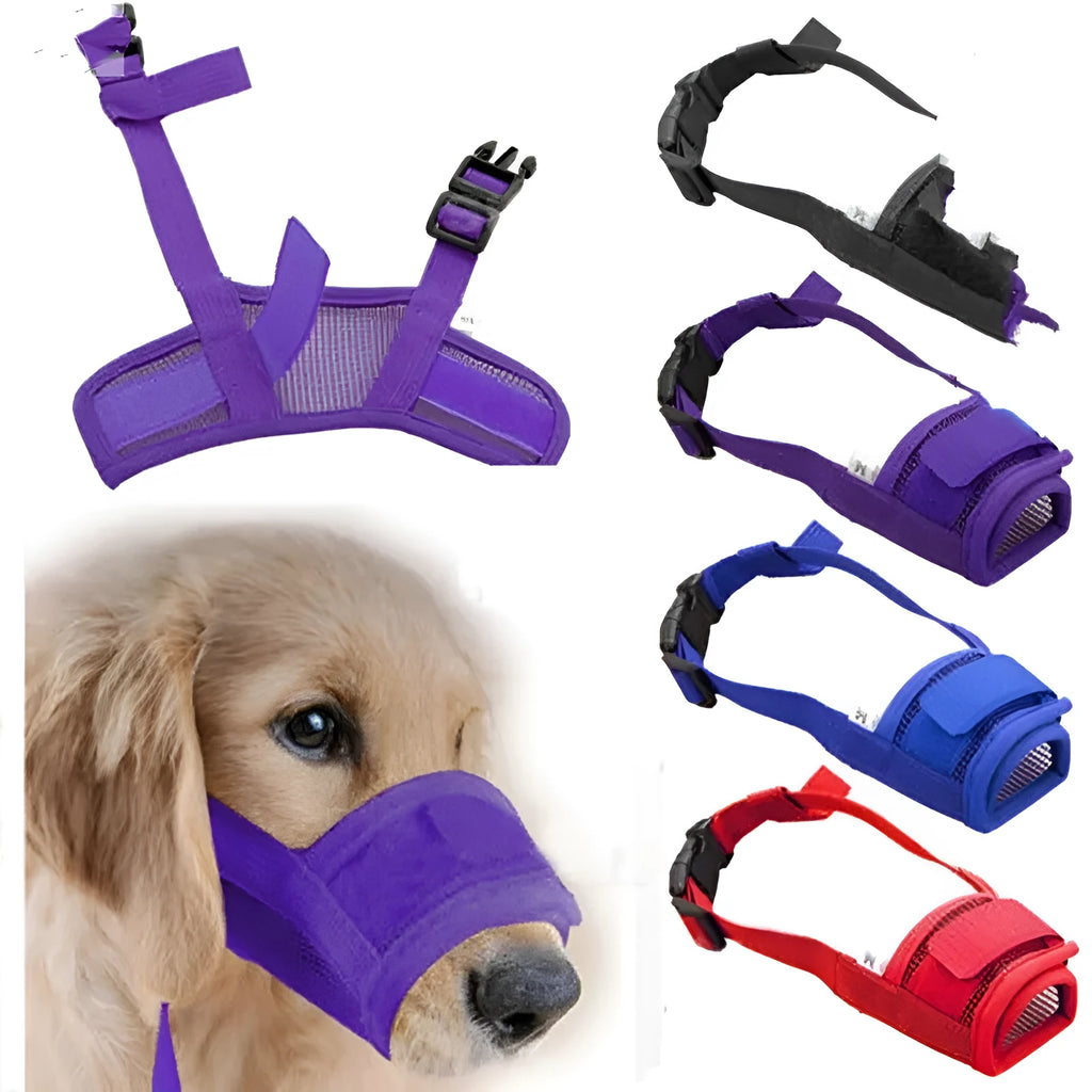 Adjustable plastic dog muzzle in multiple colours and sizes for safety and training