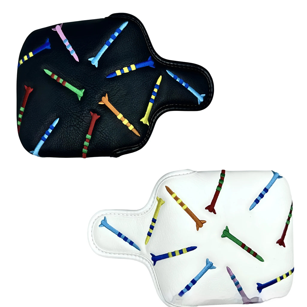 Square golf putter protective sleeve with rocket pattern in PU leather material