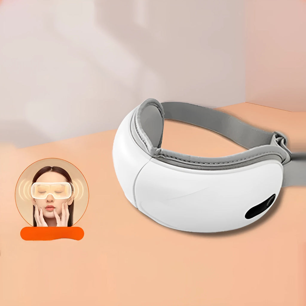 White rechargeable eye massager with air compression and hot compress functions for eye fatigue relief
