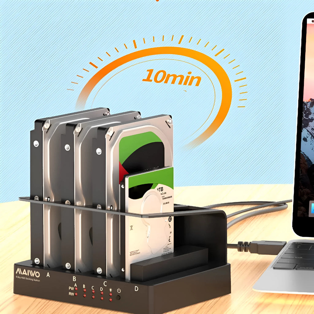 Four-bay external hard drive docking station expansion base for 2.5-inch SATA drives with cables and brackets
