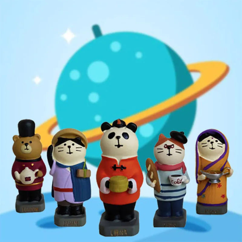 Cartoon Cat of Liberty resin statue on display in Earth Instrument or Carp Cat design style.